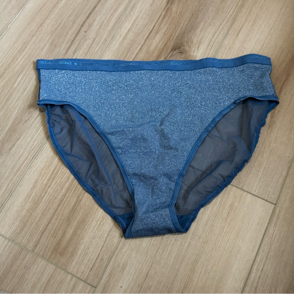 Victoria’s Secret High-Leg Brief Panty | XL | Blue Shimmer Mesh | NWT